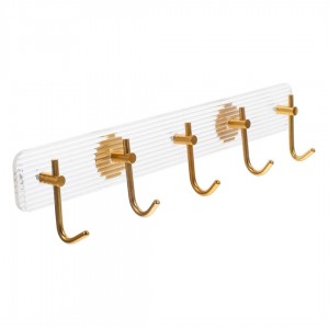 علاقة ملابس / مناشف شفاف جدار تلزيق معدن 5 عين ذهبي / سلفر اكريليك