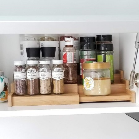 ستاند خشب بامبو 3 درجات صغير لتنظيم الاشياء والبهارات