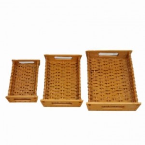 طقم صواني مستطيل قش مجدول لون كرميدي مع اطار بوص بامبو وايدي مدمجة 3 قطع طقم صواني مستطيل قش مجدول لون كرميدي مع اطار بوص بامبو وايدي مدمجة 3 قطع