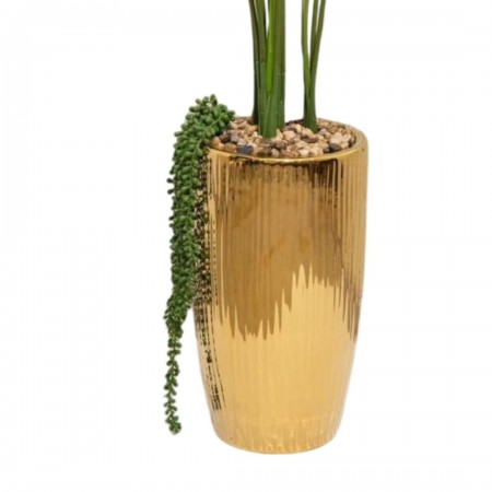 شجرة موز ورق اخضر في قوار بورسلان ذهبي طويل مع حصرم 170سم