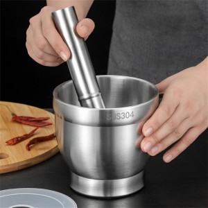 مدق / هاون اعشاب - خضار - ثوم ستانليس  304 ثقيل مع غطا شفاف SUS304