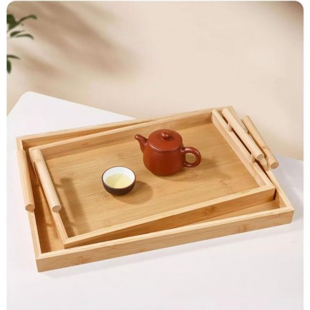 طقم صواني ضيافة خشب بامبو مستطيل مع يد خشب 3 قطع