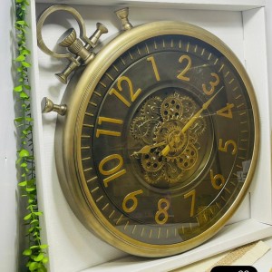 ساعة حائط بلاستيك مدور 60سم مسننات مع ارقام بني مع حمالة تاج