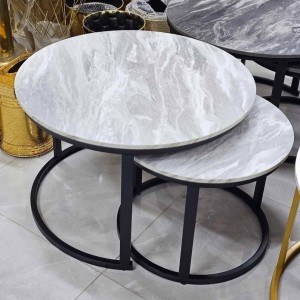 طقم طاولتين وسط مدور خشب رجل معدن متداخل - سكني فاتح