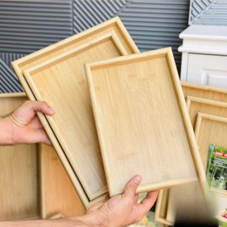 طقم صواني تقديم - تفضيل مستطيل خشب بامبو 3 قطع