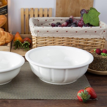 جاط بورسلان ابيض  11انش محزز - صحن تقديم شوربة زبادي سلطات كبير