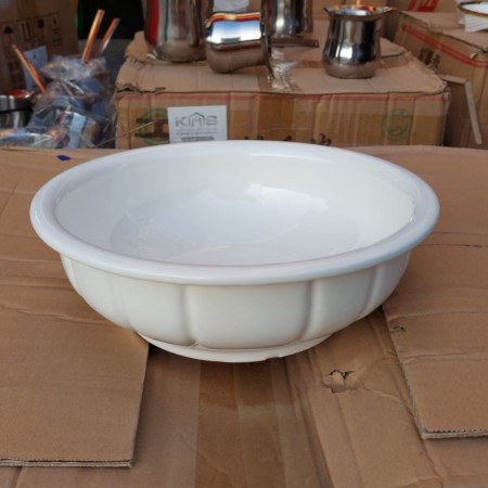 جاط بورسلان ابيض  11انش محزز - صحن تقديم شوربة زبادي سلطات كبير