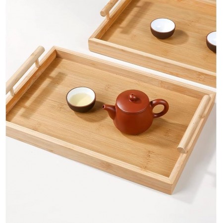 طقم صواني ضيافة خشب بامبو مستطيل مع يد خشب 3 قطع