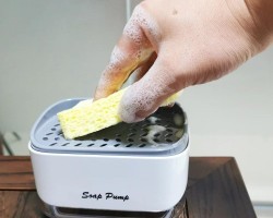 علبه سائل جلي مربعه ابيض مع ليفه وكبسه SOAP PUMP
