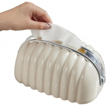 علبة بكيت محارم بلاستيك زنبرك ابيض لولو محزز ستايلش