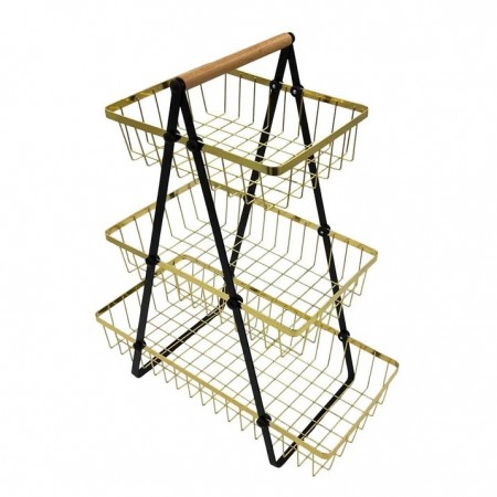 ستاند تفضيل - سلة فواكة معدن ذهبي ثلاثة طوابق مع اسود مقاس 40.5 * 20 * 49 سم