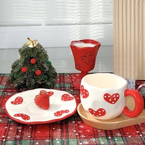 ماغ بورسلان ابيض مع صحن مرسم قلب AF74-25 ماغ بورسلان ابيض مع صحن مرسم قلب AF74-25