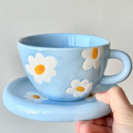 ماغ بورسلان ازرق مع صحن مرسم AF74-13