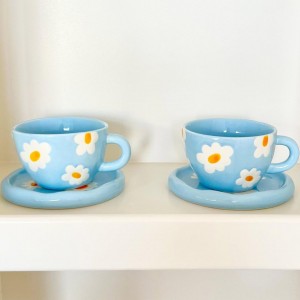 ماغ بورسلان ازرق مع صحن مرسم AF74-13 ماغ بورسلان ازرق مع صحن مرسم AF74-13