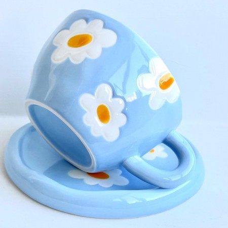 ماغ بورسلان ازرق مع صحن مرسم AF74-13