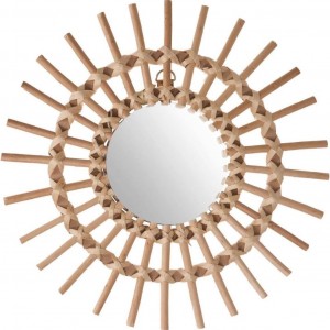 مراة مدور اطار خشبي مع عيدان القصب شكل شمس 30 سم مراة مدور اطار خشبي مع عيدان القصب شكل شمس 30 سم