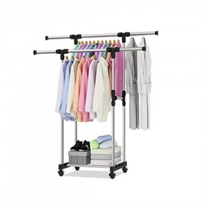 علاقة ملابس مع عجلات 2 عامود ستانلس علاقة ملابس مع عجلات 2 عامود ستانلس