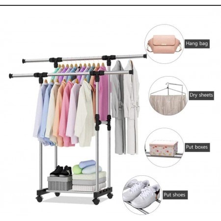 علاقة ملابس مع عجلات 2 عامود ستانلس