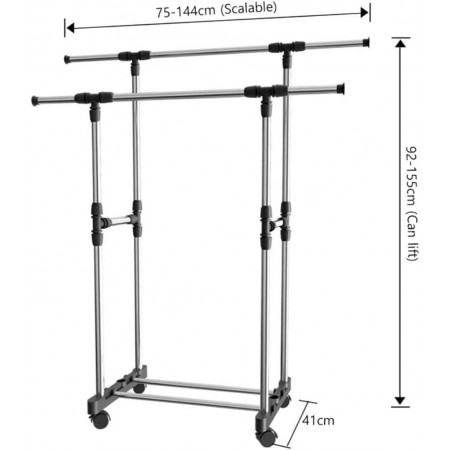 علاقة ملابس مع عجلات 2 عامود ستانلس