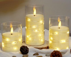 شمع الكتروني مع ضوء ليد وغطاء شفاف يعمل بالبطارية حجم وسط 12.5 سم