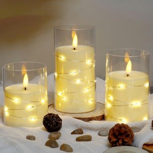 شمع الكتروني مع ضوء ليد وغطاء شفاف يعمل بالبطارية حجم وسط 12.5 سم