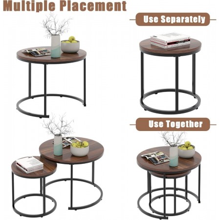 طاولة لون بني وسط حديد رجلين اسود قطعتين متداخل