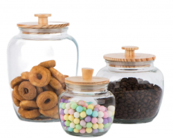 طقم/3 مطربان  - مرتبان سكر وقهوة وشاي زجاج  2200+1400+620 مل غطاء بامبو CCP699MP