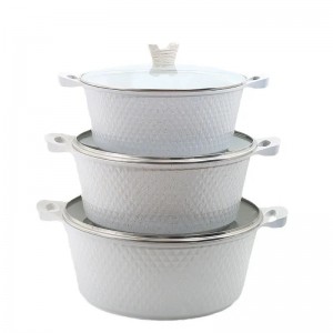 طقم طناجر غرانيت سكب 3 نمرة 32 - 36 - 40 ابيض HK طقم طناجر غرانيت سكب 3 نمرة 32 - 36 - 40 ابيض HK