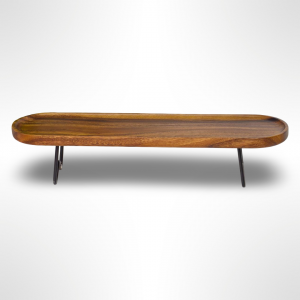 جاط فواكه مستطيل خشب طبيعي بيضاوي زان مجور بقاعدة ححديد حجم كبير 15 × 60 سم