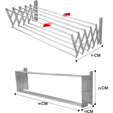 منشر غسيل قابل للتمدد للحيط عرض 90 سم يتمدد 75 سم