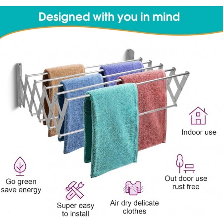 منشر غسيل قابل للتمدد للحيط عرض 90 سم يتمدد 75 سم