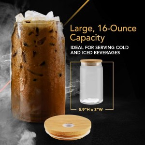 كاسة زجاج بغطاء خشب مع مصاصة بدون يد كاسة زجاج بغطاء خشب مع مصاصة بدون يد