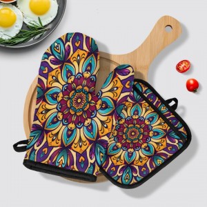 طقم مساكة وكف للسخن مع بشكير مطبوع مغربي ملون