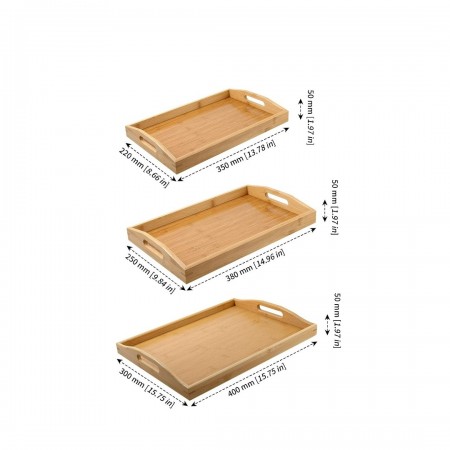 طقم صواني تقديم طعام / ضيافة خشب بامبو 3 قطع