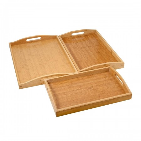 طقم صواني تقديم طعام / ضيافة خشب بامبو 3 قطع