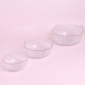 طقم 3 جاط صحون زجاج شفاف محزز حيف ذهبي طقم 3 جاط صحون زجاج شفاف محزز حيف ذهبي