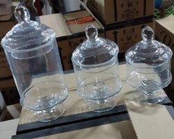 طقم مضايف كاندي اسطواني زجاج شفاف 3 قطع - الارتفاع 23 / 38 / 33 سم