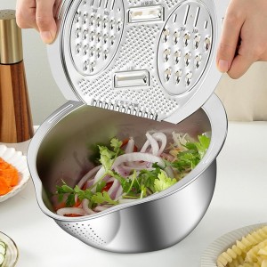 مبشرة خضار مع مصفاه مدمجة وطشت من الستانليس مدور متعددة المهام