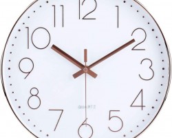 ساعة حائط ابيض منمش ذهبي مع ارقام انجليزية كبيرة ذهبي 50 سم