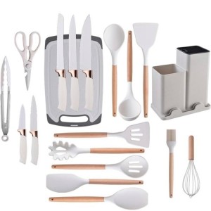 طقم مغارف مع حمالة سكاكين طابقين مع مفرمة 19 قطعة