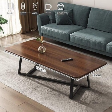 طاولة وسط خشب ملس لون بني رجلين اسود قياس 120 × 60 سم