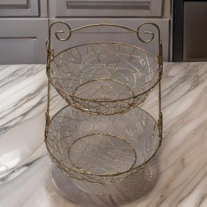 حمالة / سلة تفضيل / سلة فواكه طابقين مع يد من الاعلى بيوتر ذهبي