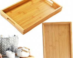 طقم صواني تقديم خشب بامبو كبير قطعتين