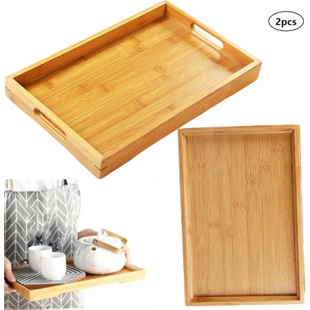 طقم صواني تقديم خشب بامبو كبير قطعتين طقم صواني تقديم خشب بامبو كبير قطعتين