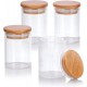 علبة تخزين - مرتبان مرطبان زجاج 13 سم فرادي مدور مع غطا بامبو ضغط قطر 6 سم علبة تخزين - مرتبان مرطبان زجاج 13 سم فرادي مدور مع غطا بامبو ضغط قطر 6 سم