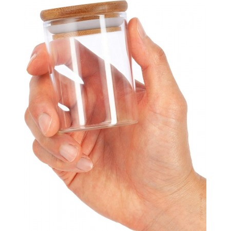 علبة تخزين - مرتبان مرطبان زجاج 13 سم فرادي مدور مع غطا بامبو ضغط قطر 6 سم علبة تخزين - مرتبان مرطبان زجاج 13 سم فرادي مدور مع غطا بامبو ضغط قطر 6 سم