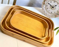 طقم صواني ضيافة - تقديم طعام خشب بامبو بيضاوي حيف عالي  3 قطع