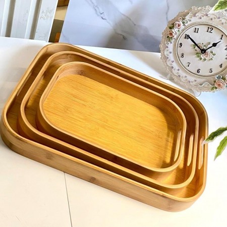 طقم صواني ضيافة - تقديم طعام خشب بامبو بيضاوي حيف عالي 3 قطع طقم صواني ضيافة - تقديم طعام خشب بامبو بيضاوي حيف عالي 3 قطع
