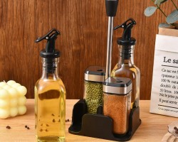 طقم علب زيت مع علب بهار مع حمالة قاعدة اسود