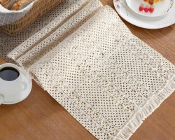 شرشف رنر خيش هدب بيرو صنارة مكرميه مقاس 30 ×  180 سم